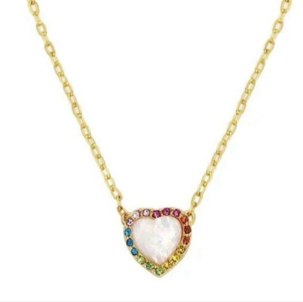 Kurt Geiger Opal Gold Heart Pendant Necklace With Multicolor Accents Bnwt